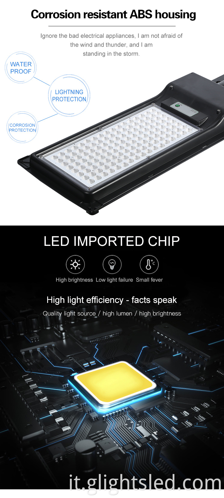 ABS impermeabile esterno ip65 smd 80w 120w tutto in un lampione solare a led integrato